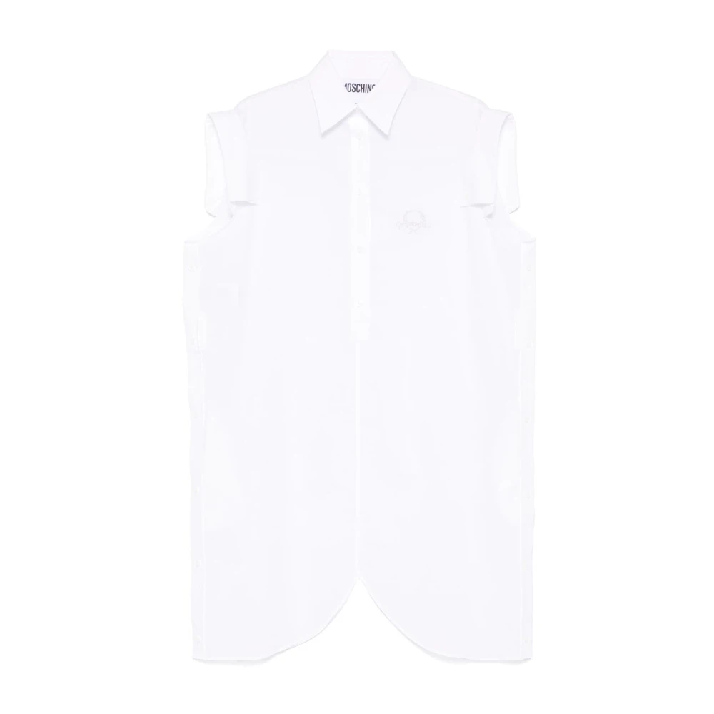 Moschino Witte Mouwloze Geborduurde Logo Top White Dames