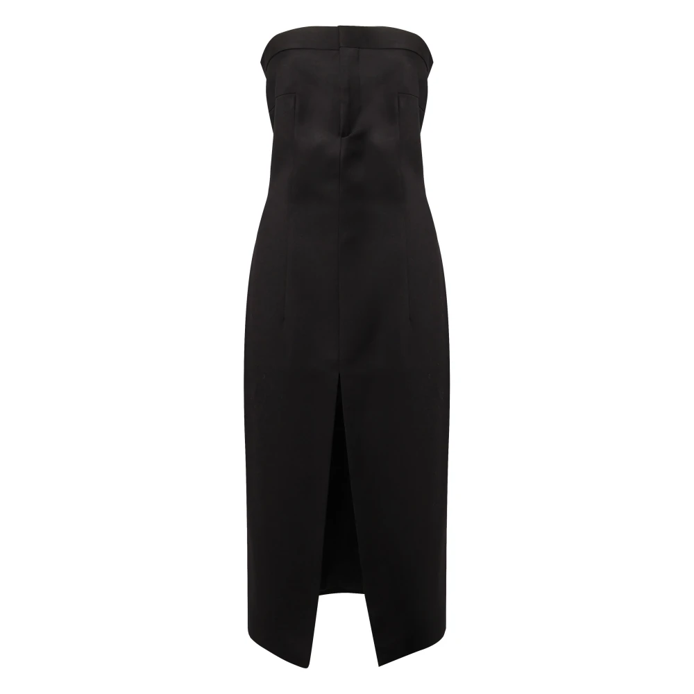 Nineminutes Zwarte Midi Jurk met Voorsplit Black Dames
