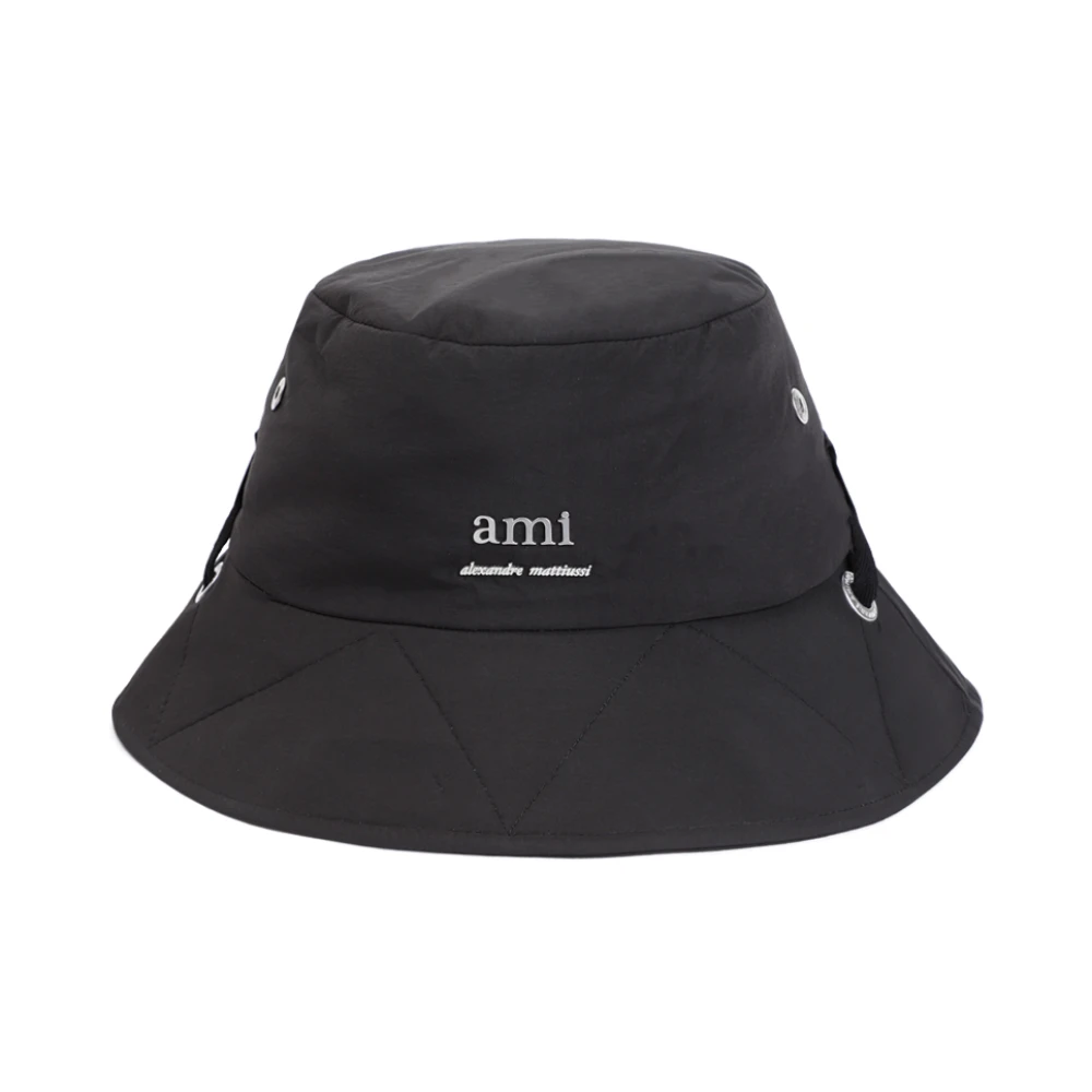 Ami Paris Zwarte Bucket Hat met Koord Black Heren