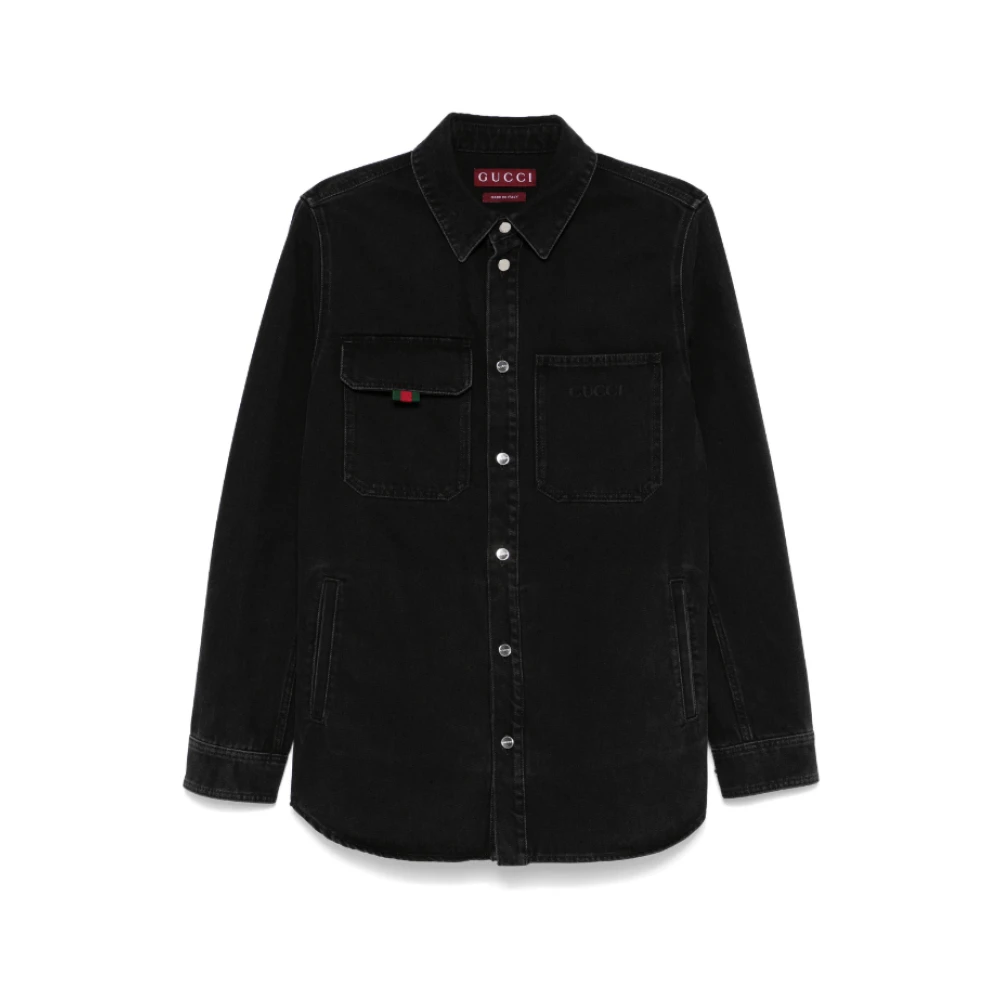 Gucci Donkergrijs denim overhemd Green Heren