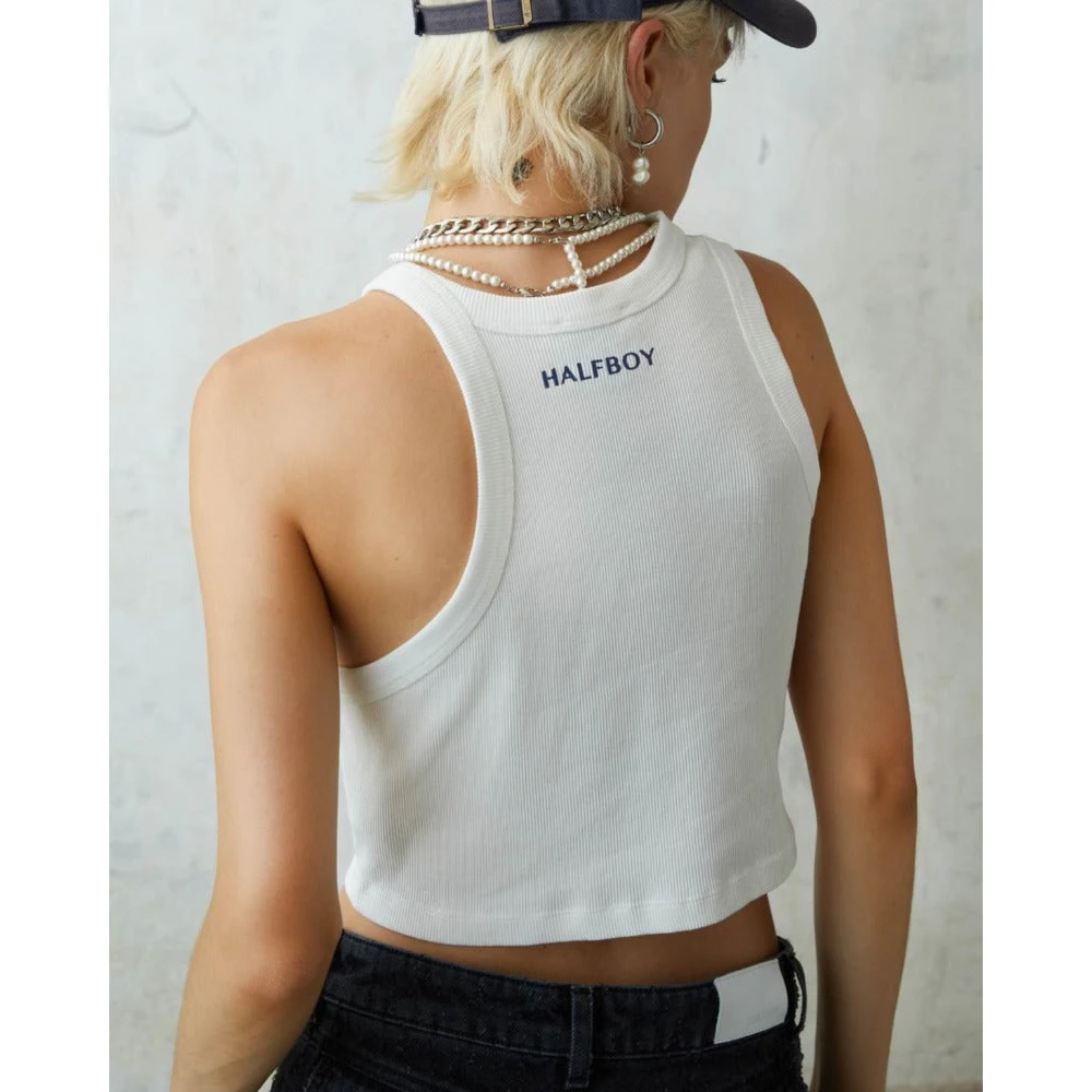 Halfboy Witte Crop Top Tank White Dames