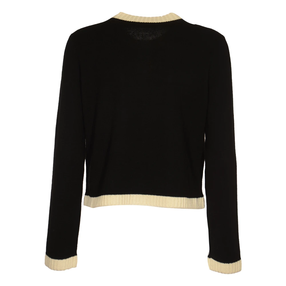 TORY BURCH Chunky Wool Trim Cardigan Sweaters Black Dames
