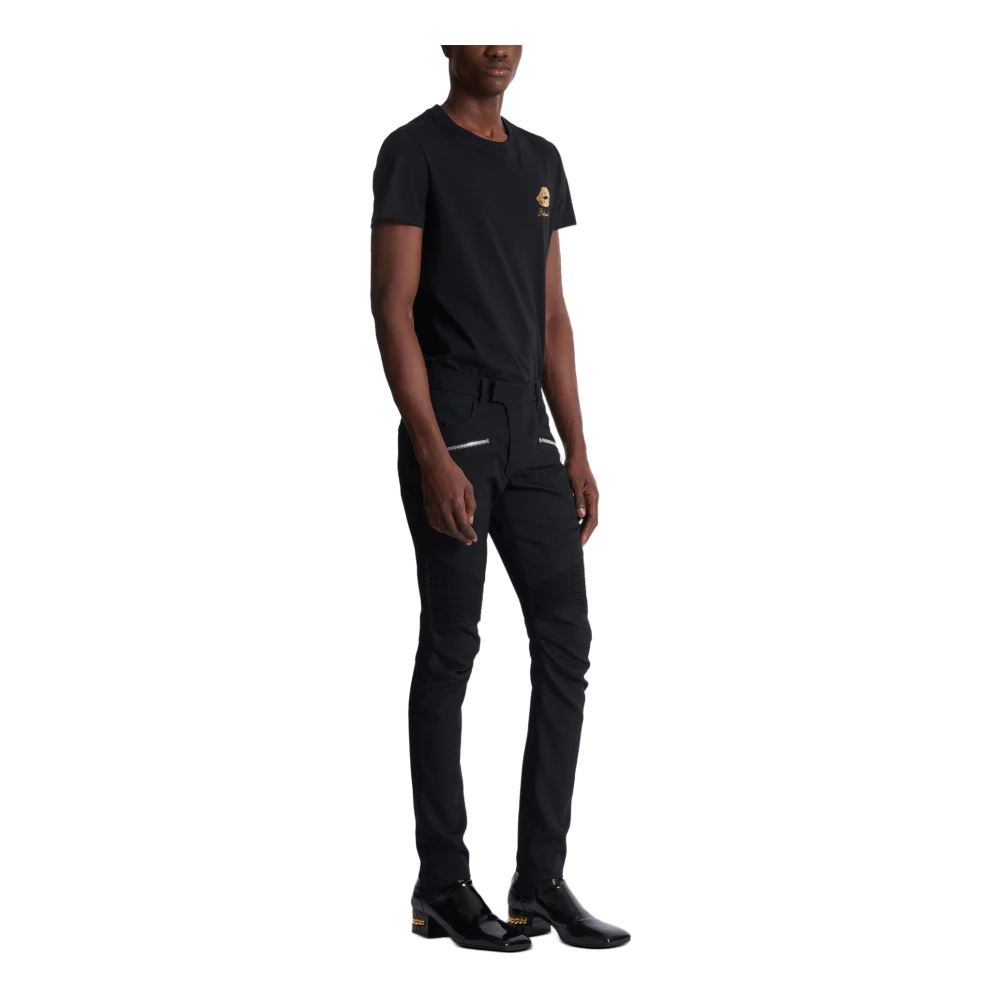 Balmain Op maat gemaakte motorbroek in stretch graan de poudre Black Heren