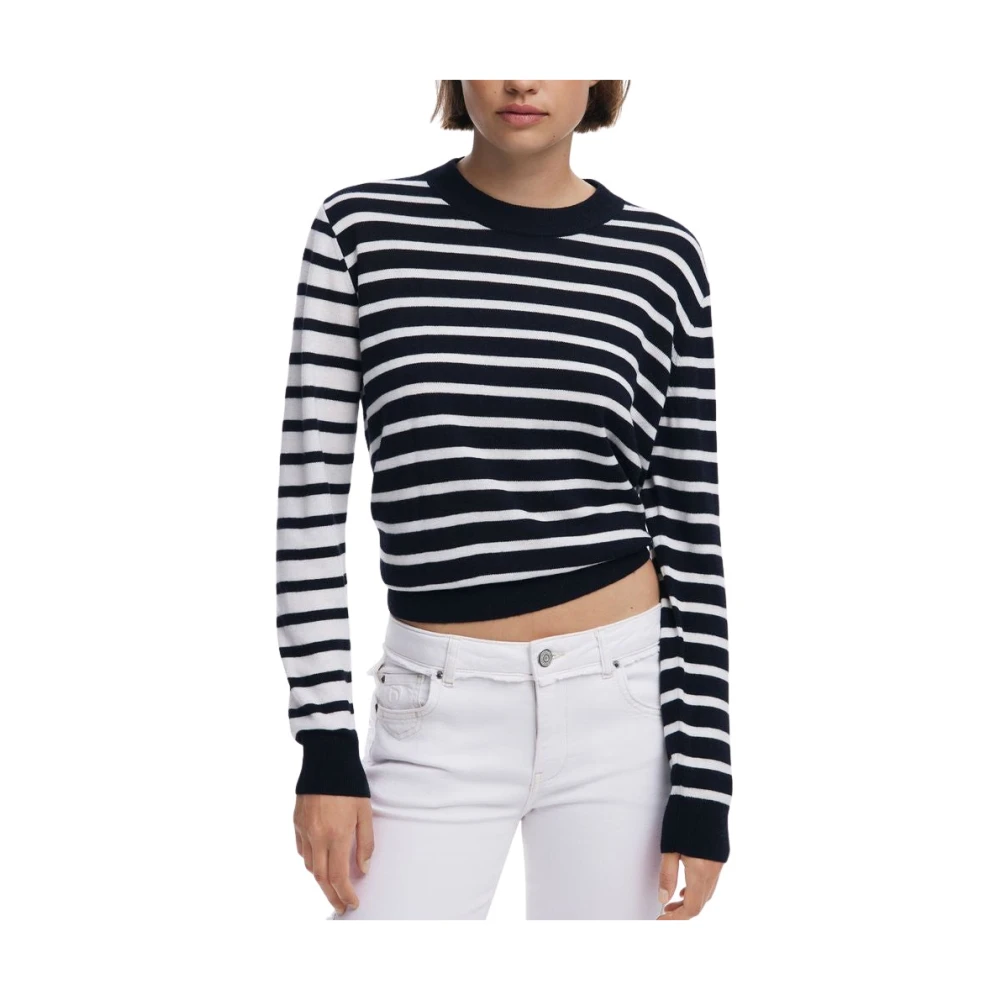 Desigual Women's Black Wool Sweater Stripes Textures