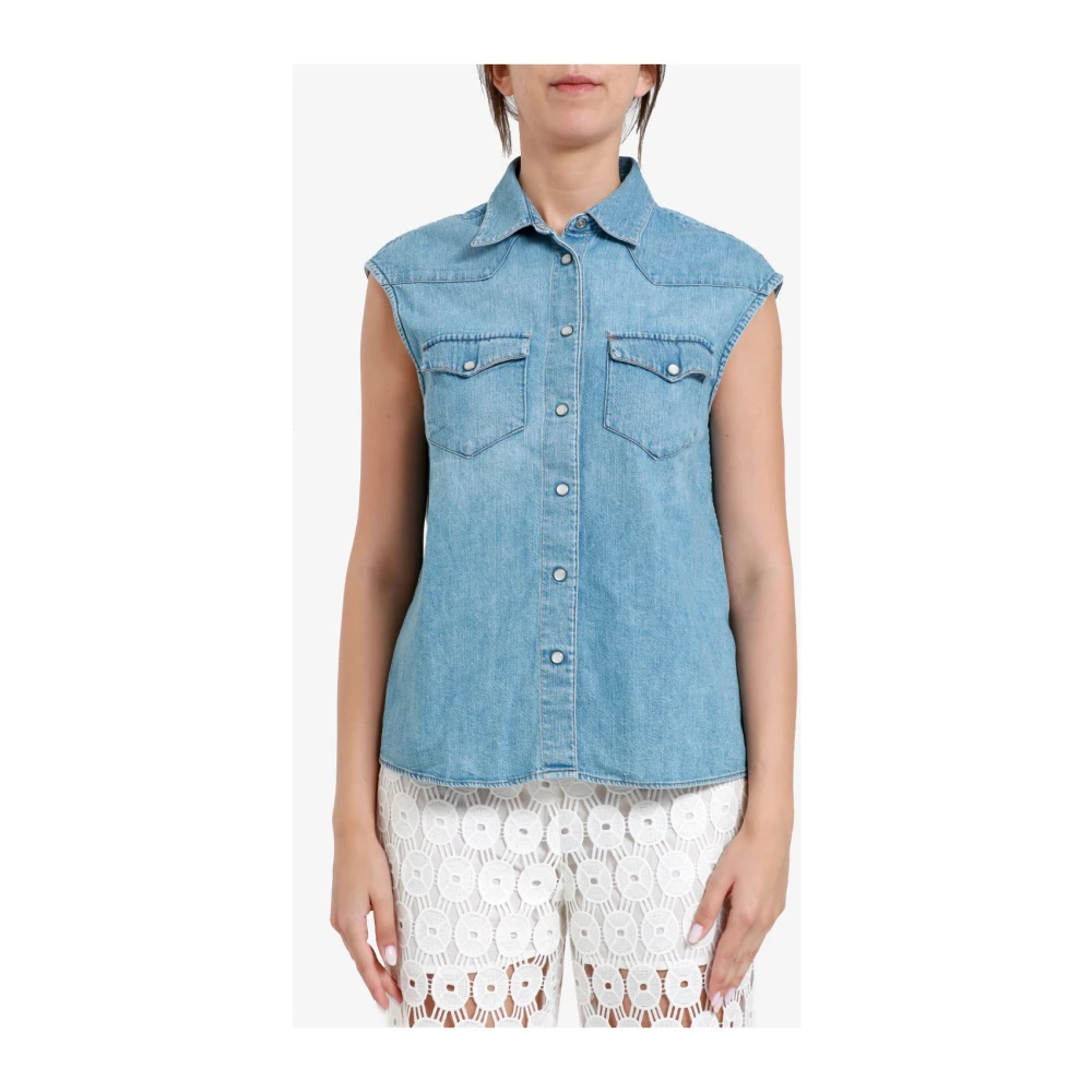 Roy Roger's Denim Shirt met Klassieke Kraag en Drukknoopsluiting Blue Dames