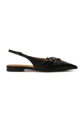 Platta slingback pumps i svart läder