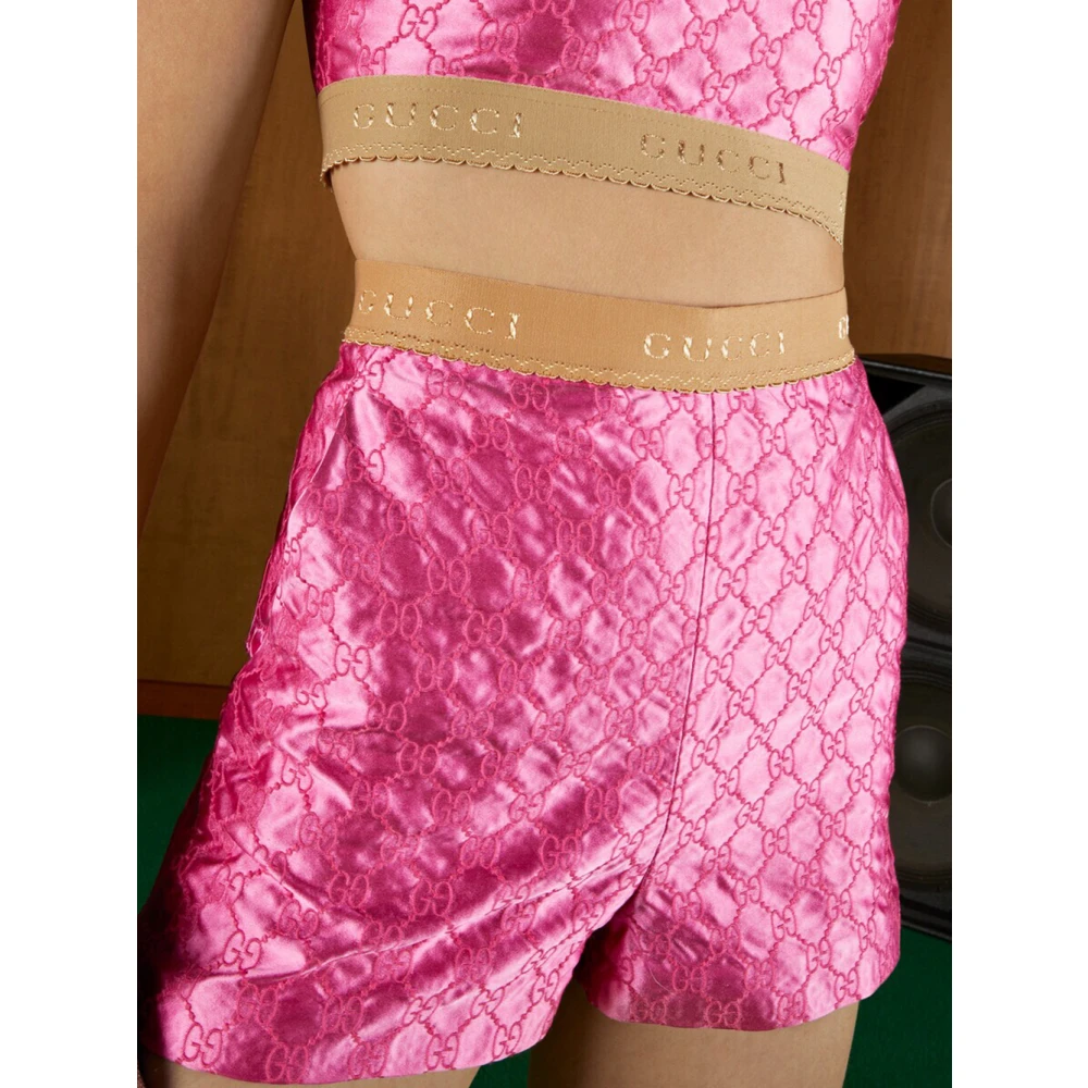Gucci Fuchsia Zijden Shorts Geborduurd Pink Dames