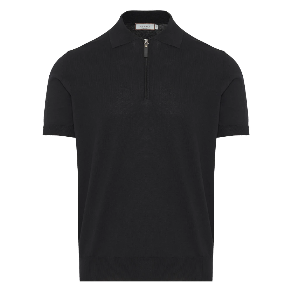 Canali Ritssluiting Polo Shirt in Katoen Black Heren