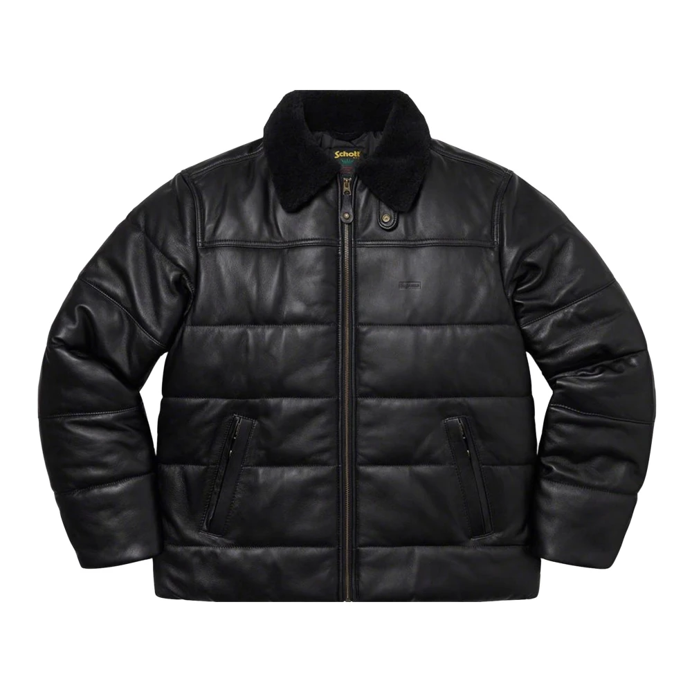 Supreme Shearling Kraag Leren Puffy Jas Black Heren