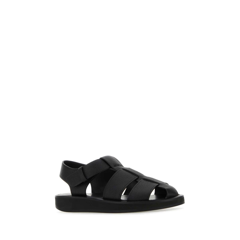 The Row Zwarte leren Fisherman sandalen Black Dames