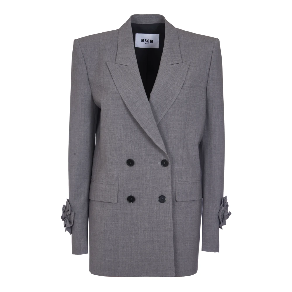 Msgm Grijze Double-Breasted Blazer Jas Gray Dames