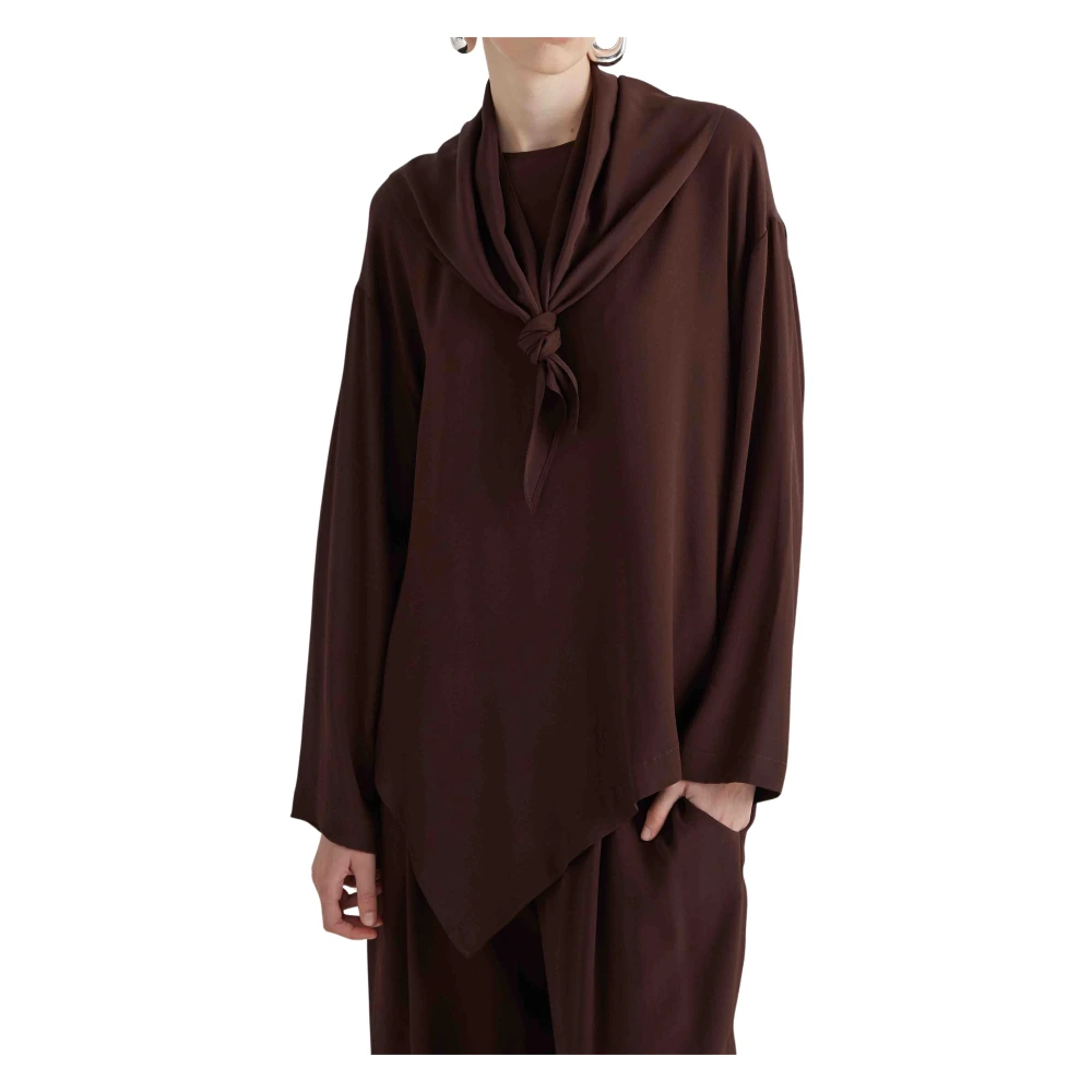 Meimeij Women's Brown Blouses, L, Blusa Over-Size