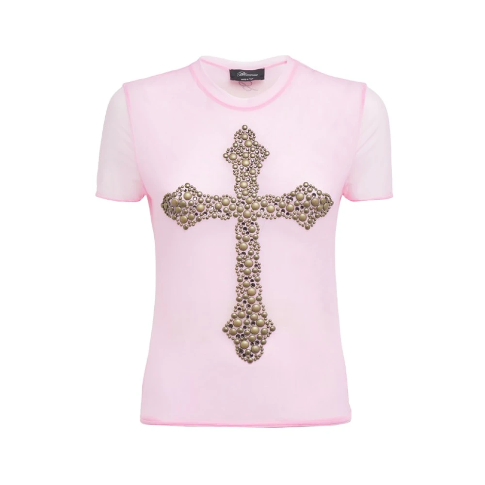 Blumarine Tule Ronde Hals T-Shirt in effen kleur Pink Dames