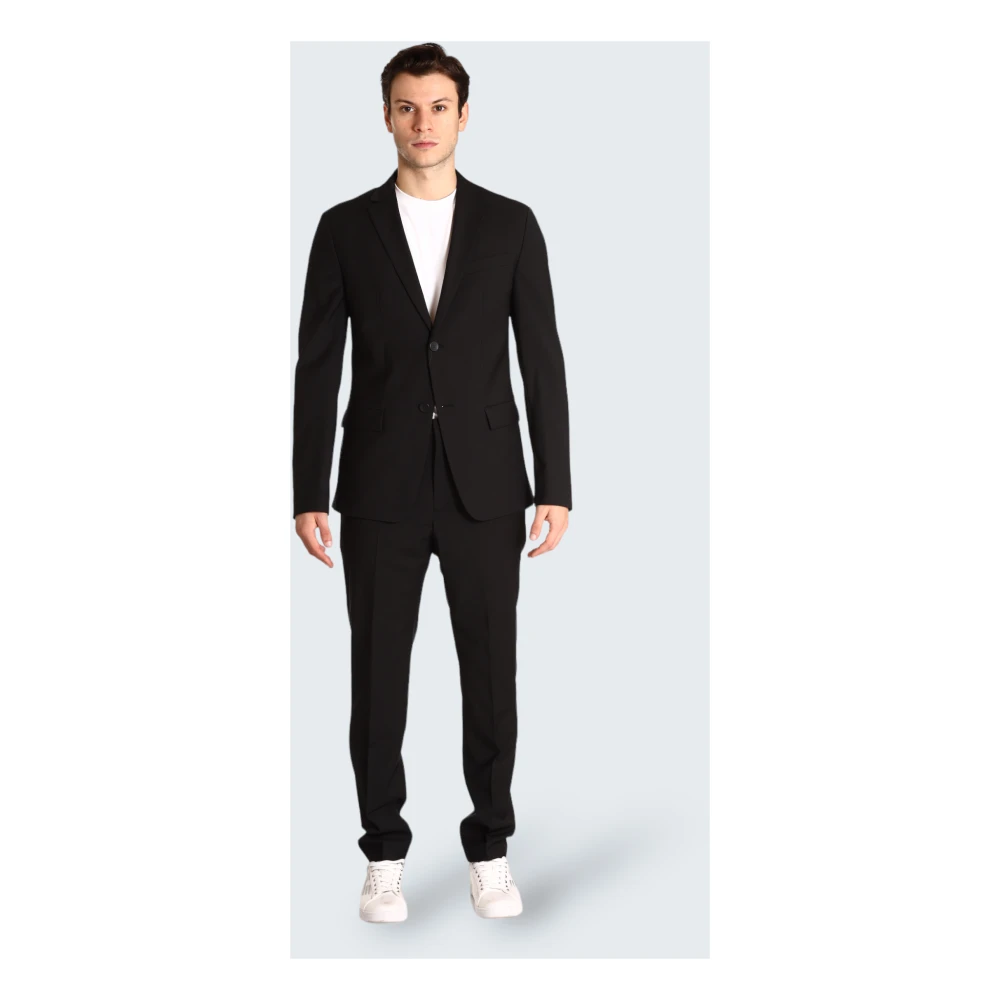 Calvin Klein Zwarte Wolmix Slim Fit Broek Black Heren