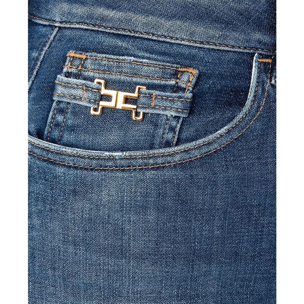 Elisabetta Franchi Flared Jeans van Stretchkatoen met Hoge Taille Blue Dames
