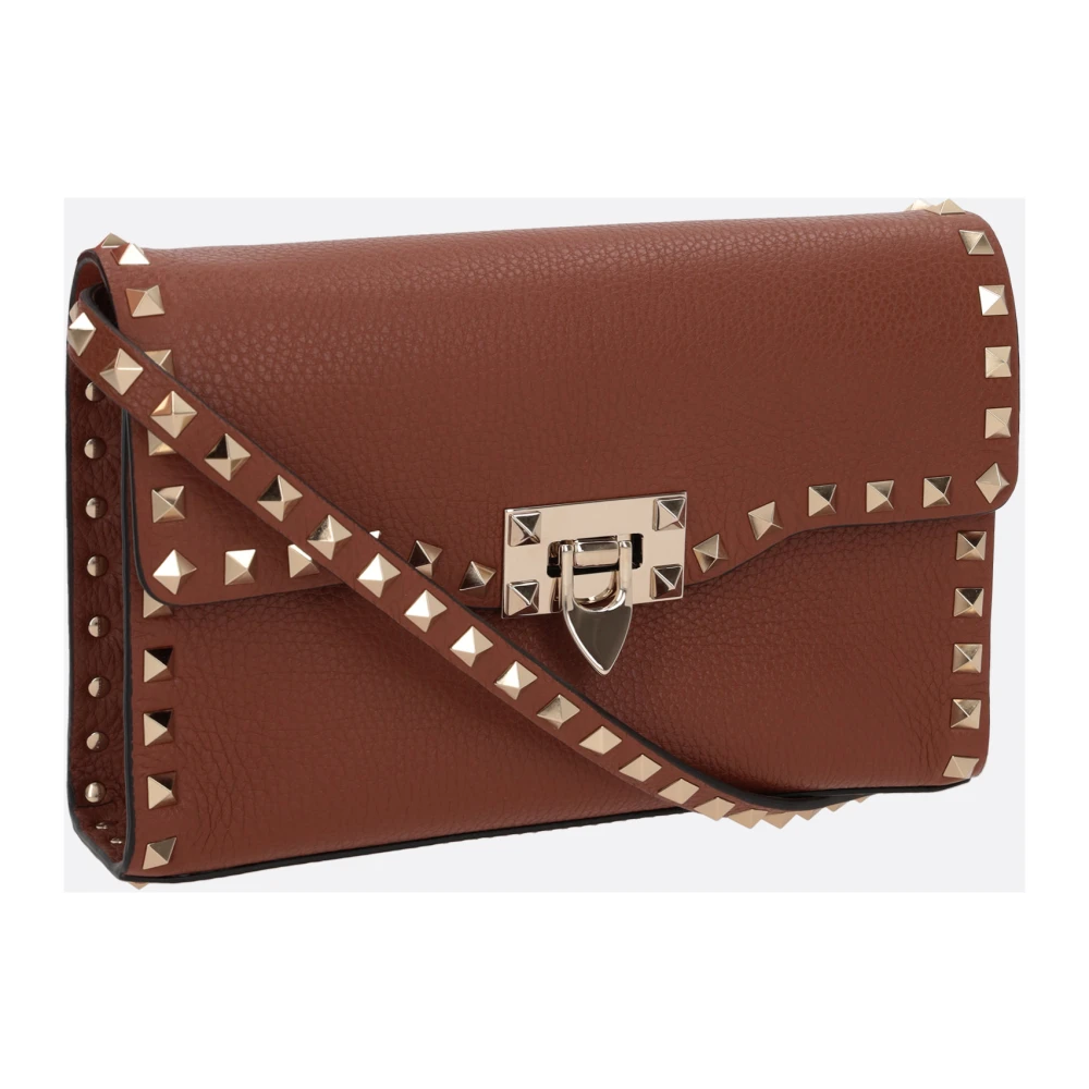 Valentino Garavani Bruine Gehamerde Leren Schoudertas met Platina Studs Brown Dames