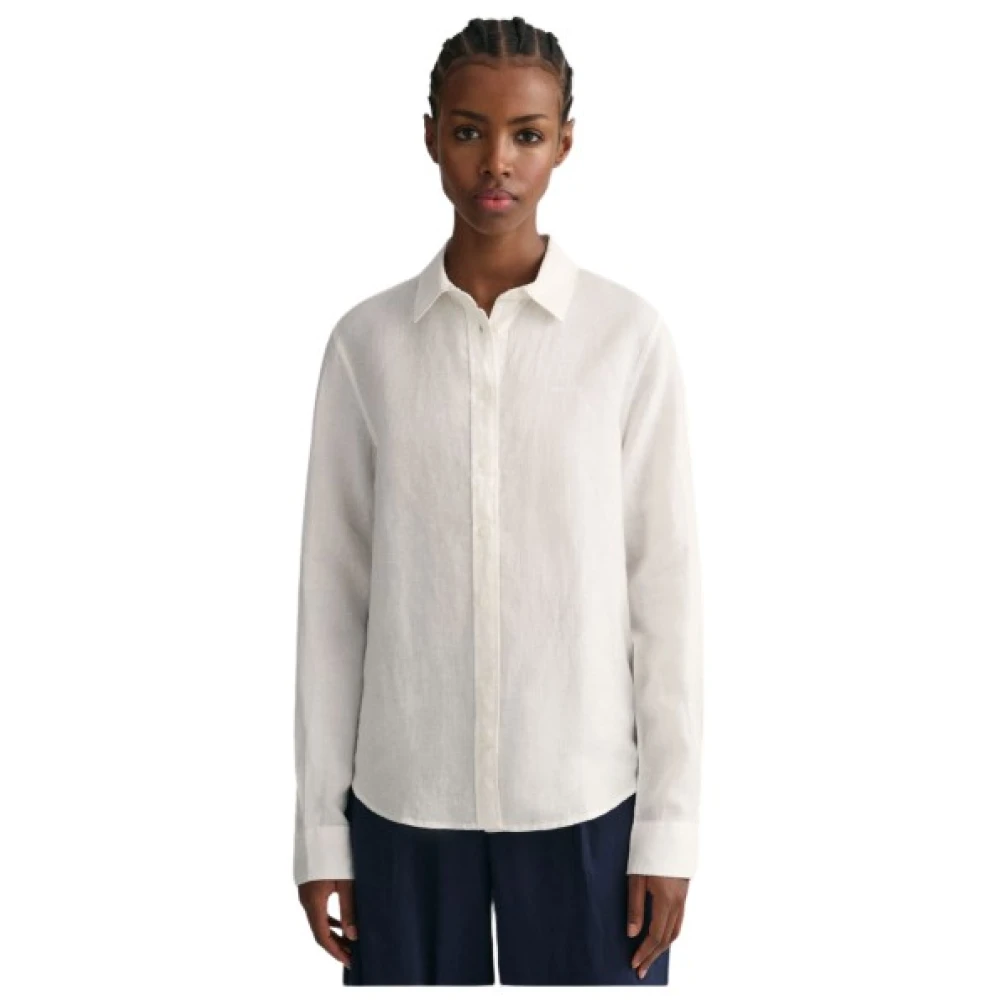 Gant Reguliere Linnen Chambray Overhemd White Dames