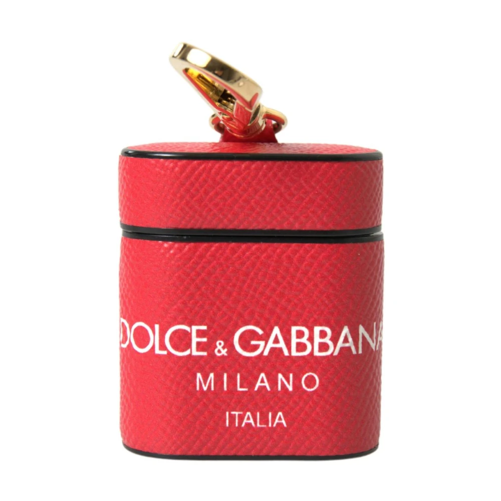Dolce & Gabbana Unisex Red Phone Accessories, One Size, Elegant Calf Leather Airpods Case
