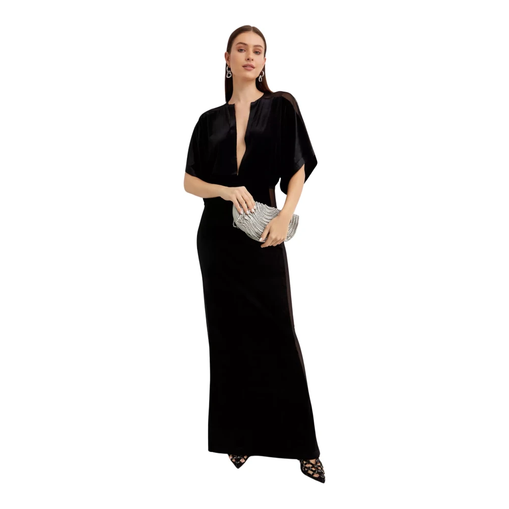 Norma Kamali Fluwelen Maxi Jurk Vlinder Mouwen Black Dames