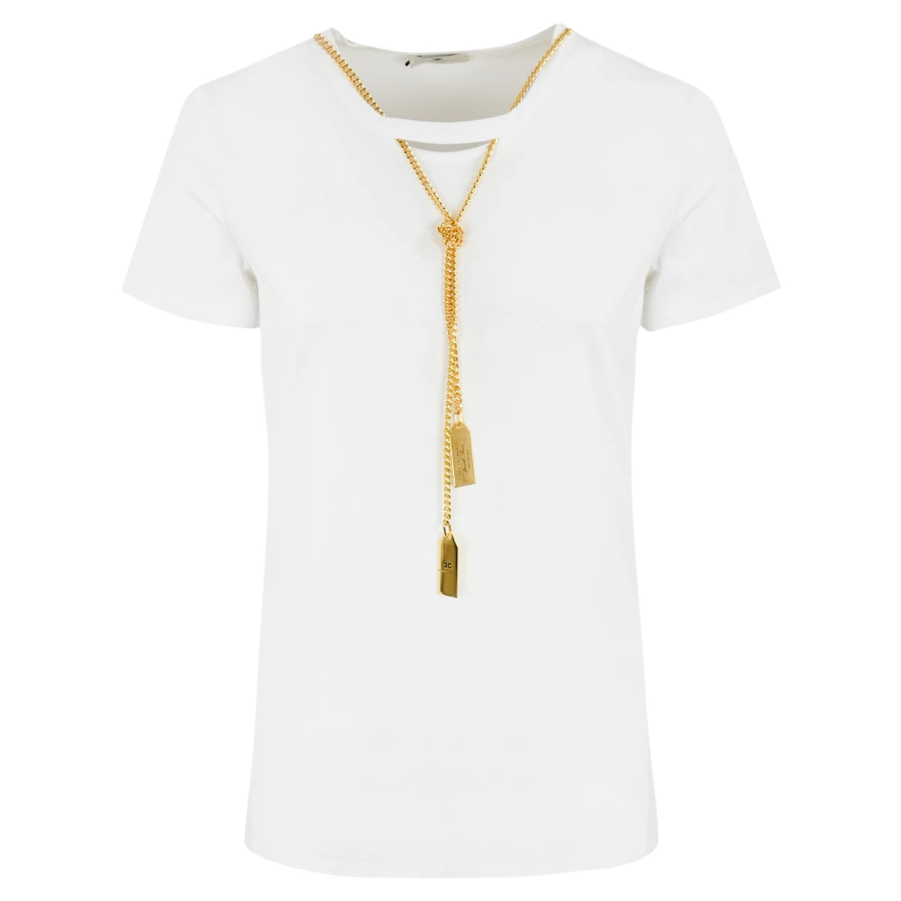 Elisabetta Franchi Katoenen Jersey Korte Mouw Ketting T-shirt White Dames