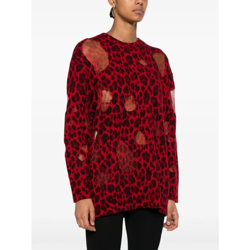 Versace Luipaardprint Gebreide Trui Red Dames