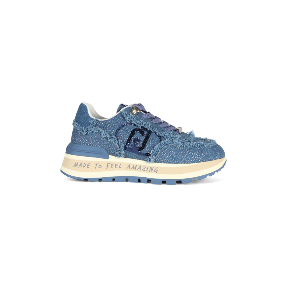 Liu Jo Denim Sneakers met Pailletten Logo Blue Dames