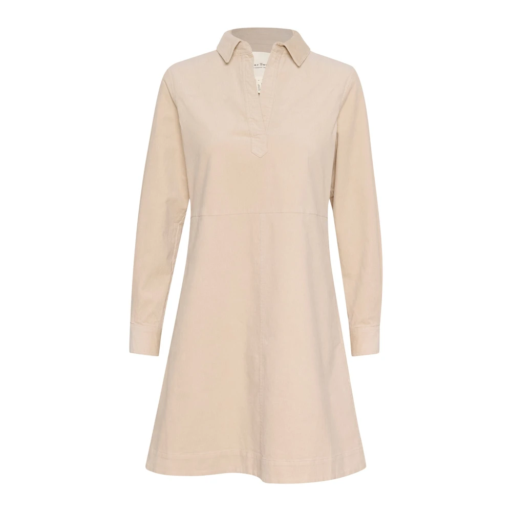 Part Two Franse Eiken Jurk met V-Hals Beige Dames