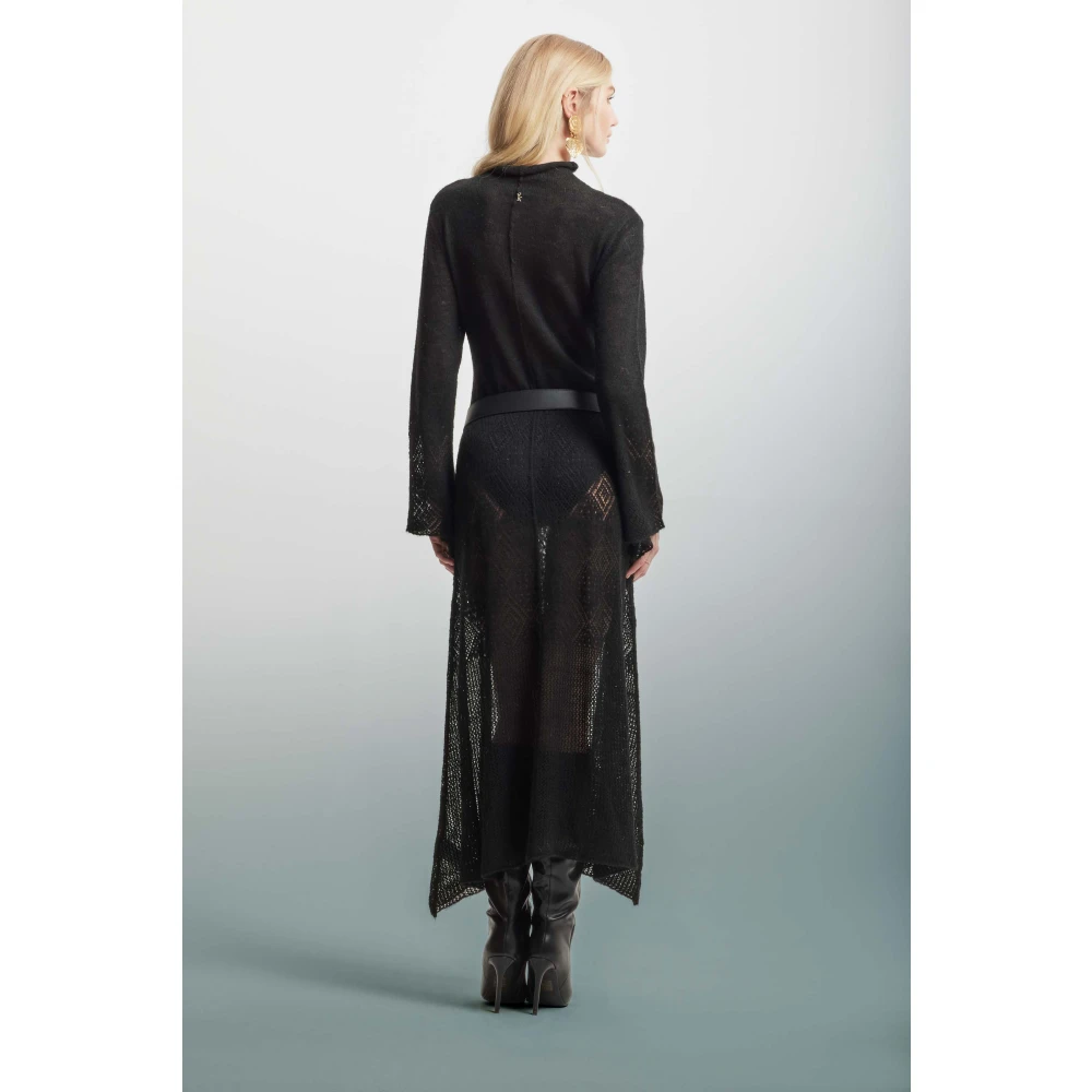 Kocca Elegante Gebreide Polo Hals Jurk Black Dames