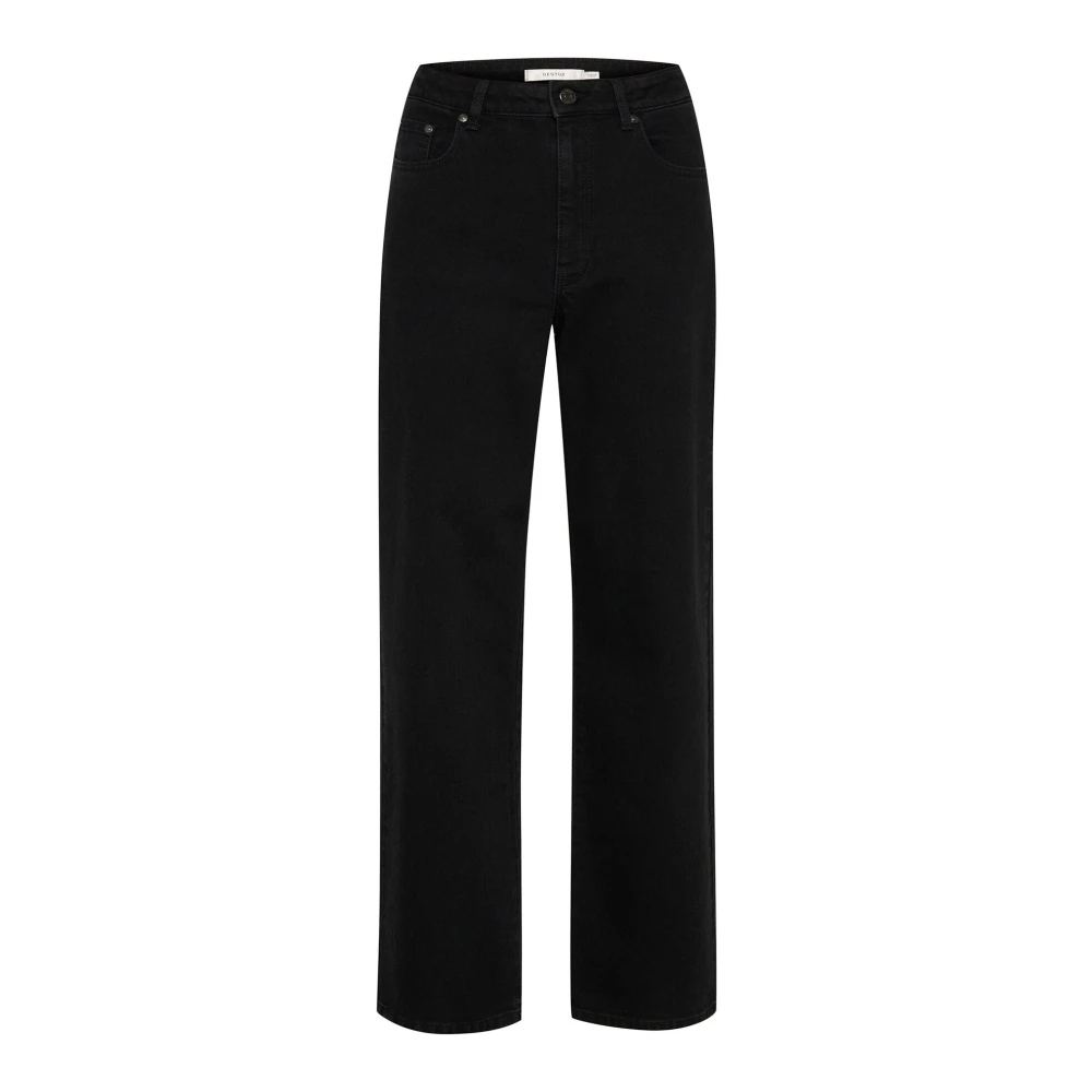 Gestuz Black Wide Leg Dark Jeans - Female - Straight Fit Jeans - W30 - Jeans