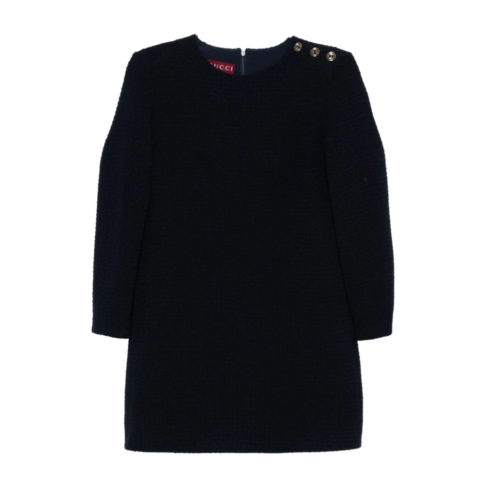 Gucci Navy Blue Wool Blend Bouclé Jurk Blue Dames