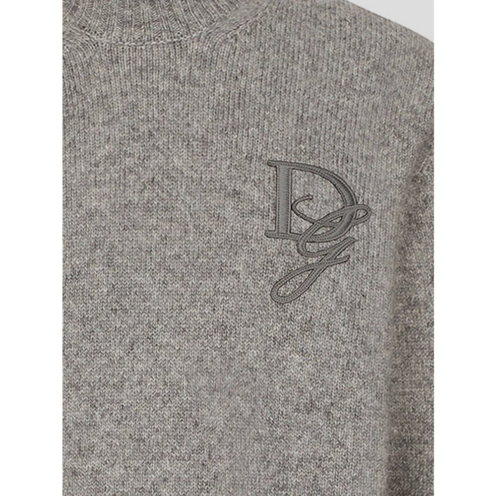 Dolce & Gabbana Wollen Gebreid Logo Trui Gray Heren