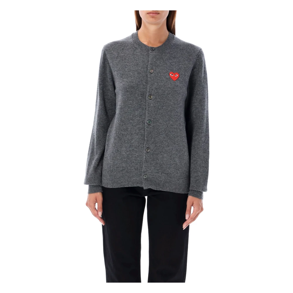 Comme Des Garçons Play Women's Gray Cardigans, Xl, Icon Heart Cardigan