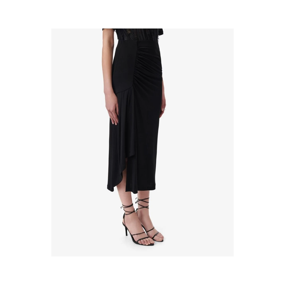IRO Zwarte Jersey Midi Rok Gedrapeerde Taille Black Dames