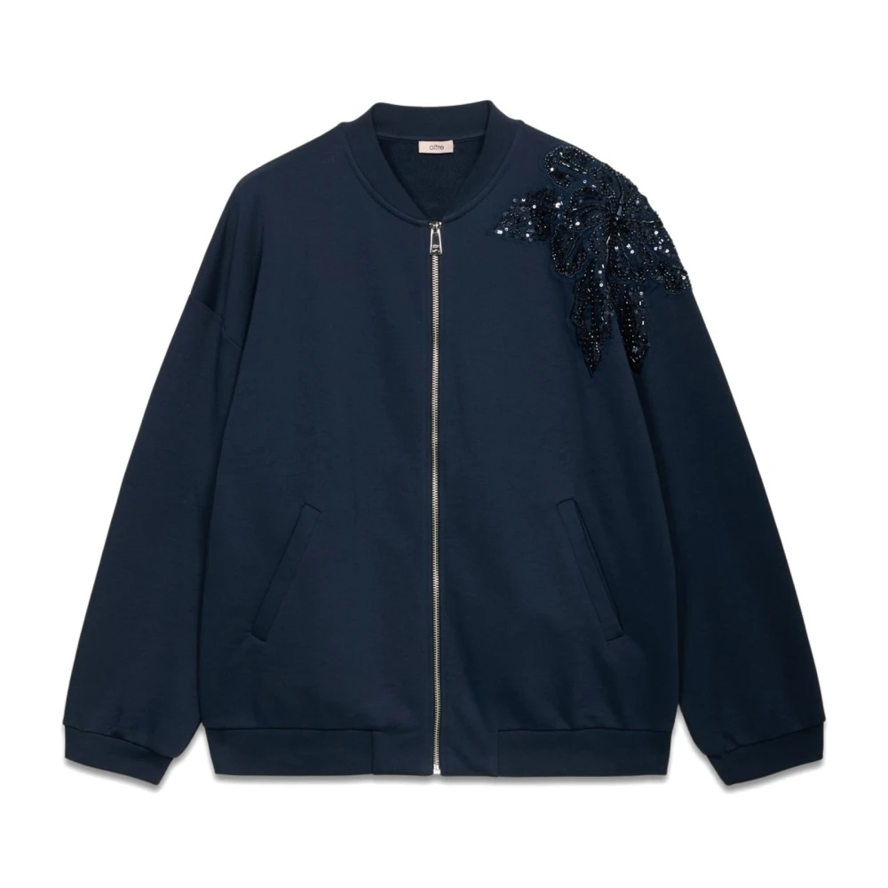 Oltre Sweatshirt met rits en decoratieve borduursels Blue Dames