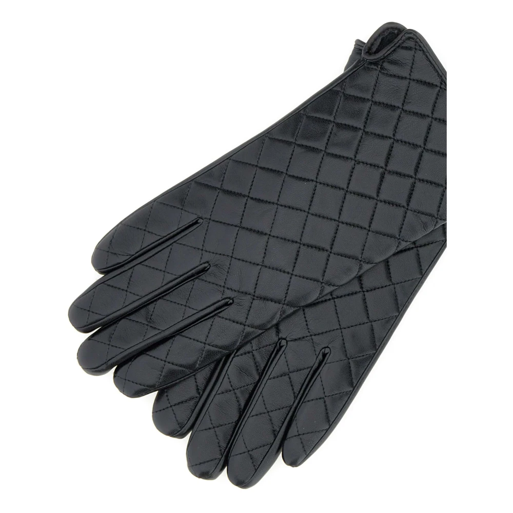 Liu Jo Gewatteerde Zwarte Handschoenen met Strass Logo Black Dames