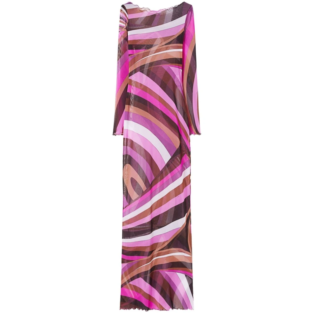 EMILIO PUCCI Fuchsia Tule Jurk Abstracte Print Multicolor Dames