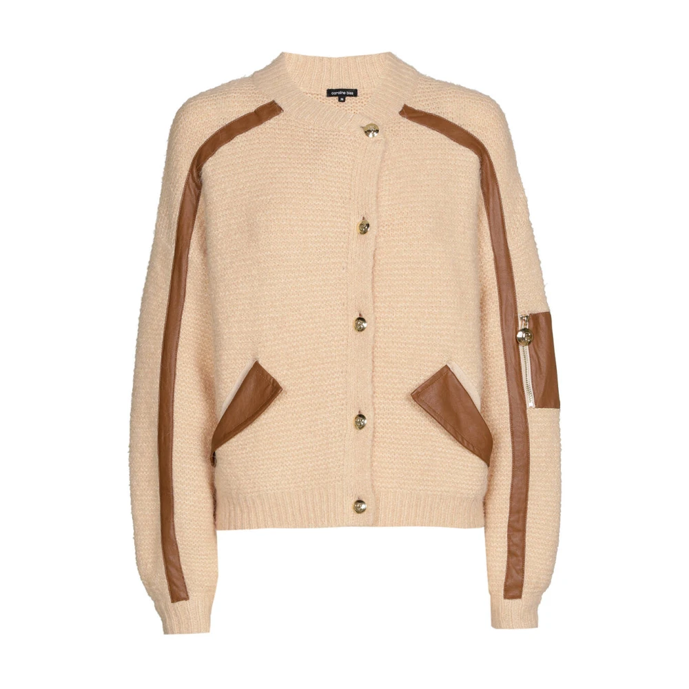 Caroline Biss Asymmetrische Cardigan met Ecoleder Detail Brown Dames