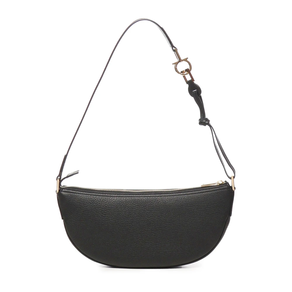 Salvatore Ferragamo Zwarte leren schoudertas met rits Black Dames