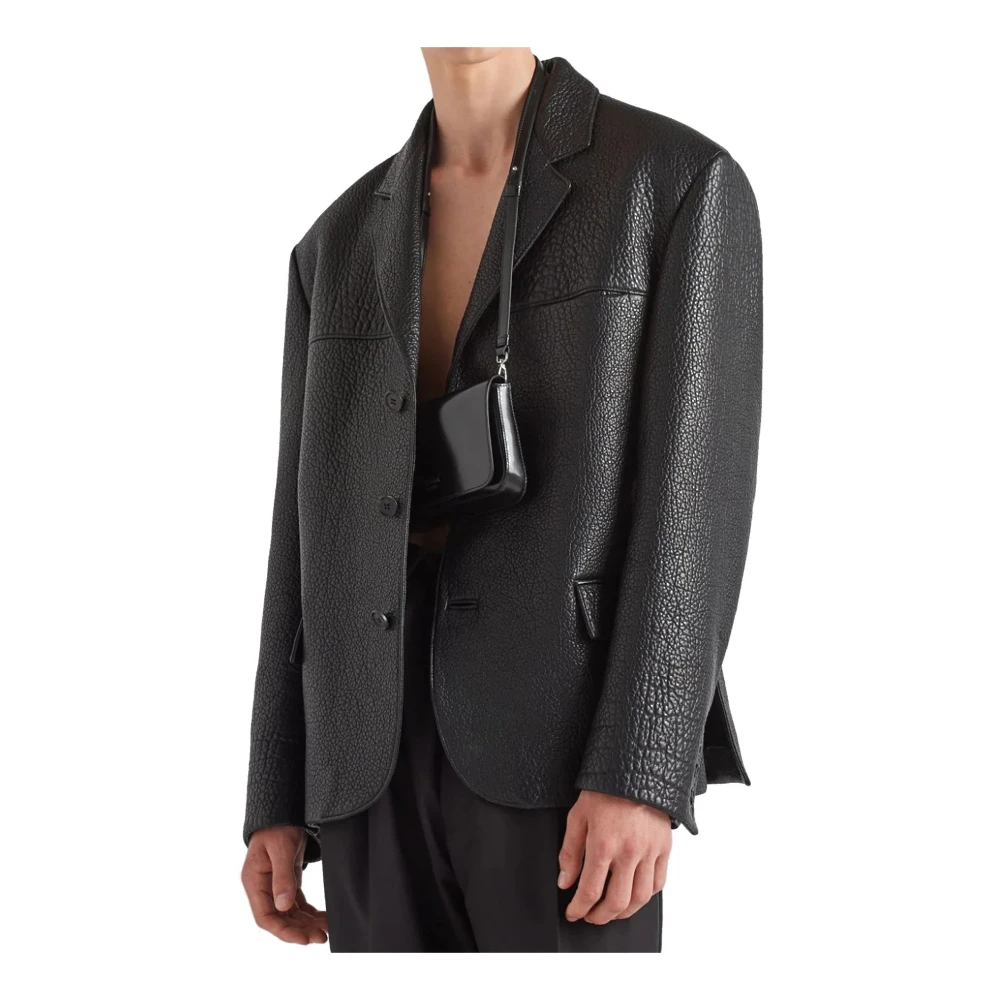 Prada Klassieke leren jas voor mannen Black Heren