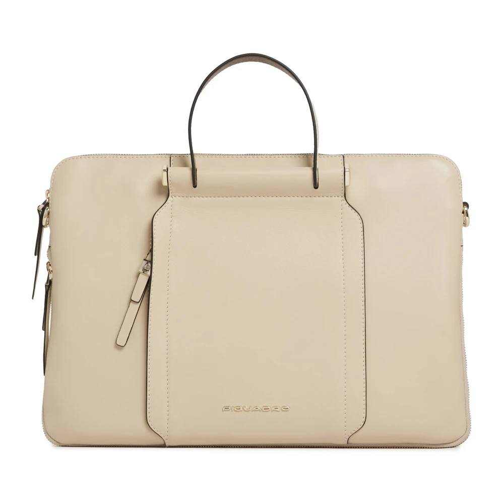 Piquadro Beige Expanderbar Arbetsväska För 14" Laptop