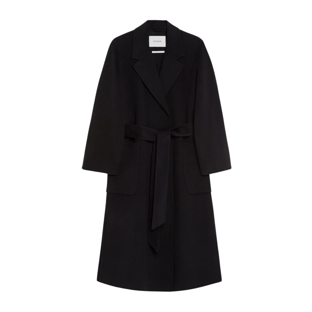 IVY OAK Midi Wollen Jas met Riem en Zakken Black Dames