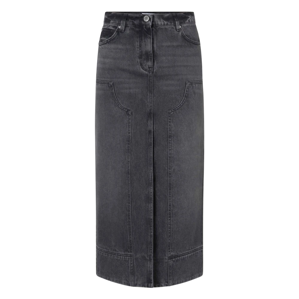 Pinko Zwarte Denim Rok Gregoriana Stijl Black Dames