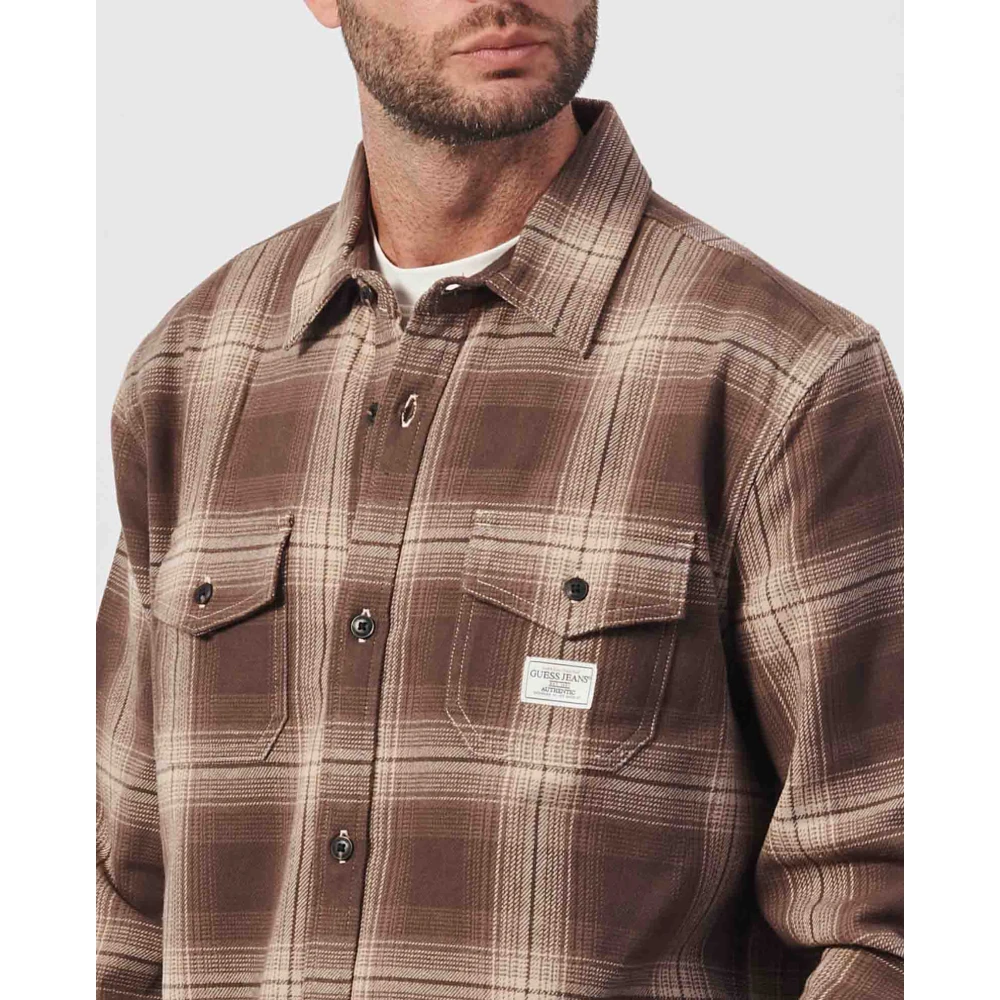 Guess Bruine Overhemd met Lange Mouwen en Knopen Brown Heren