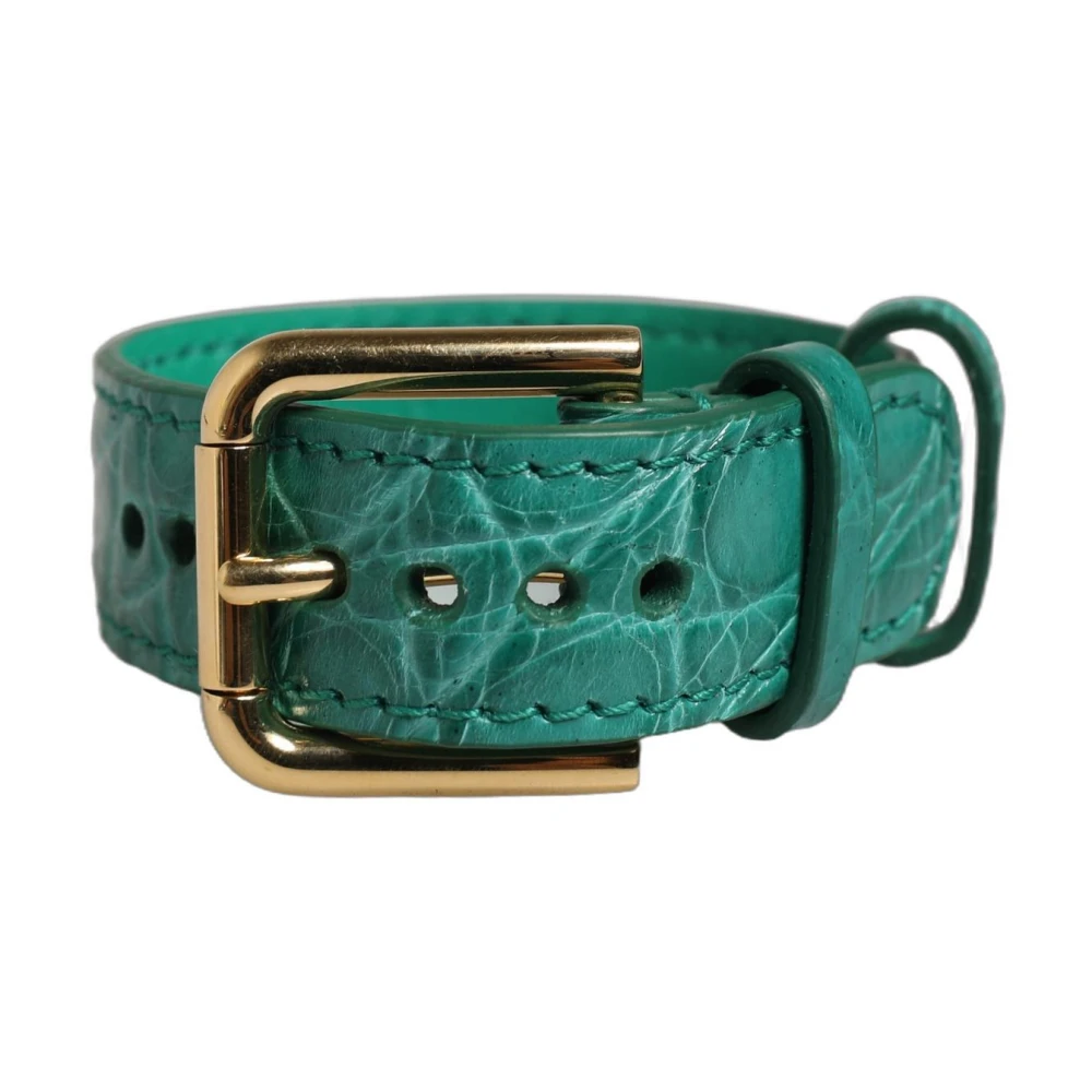 Dolce & Gabbana Green Embossed Leather Gold Buckle Belt Strap Bracelet - Image 2