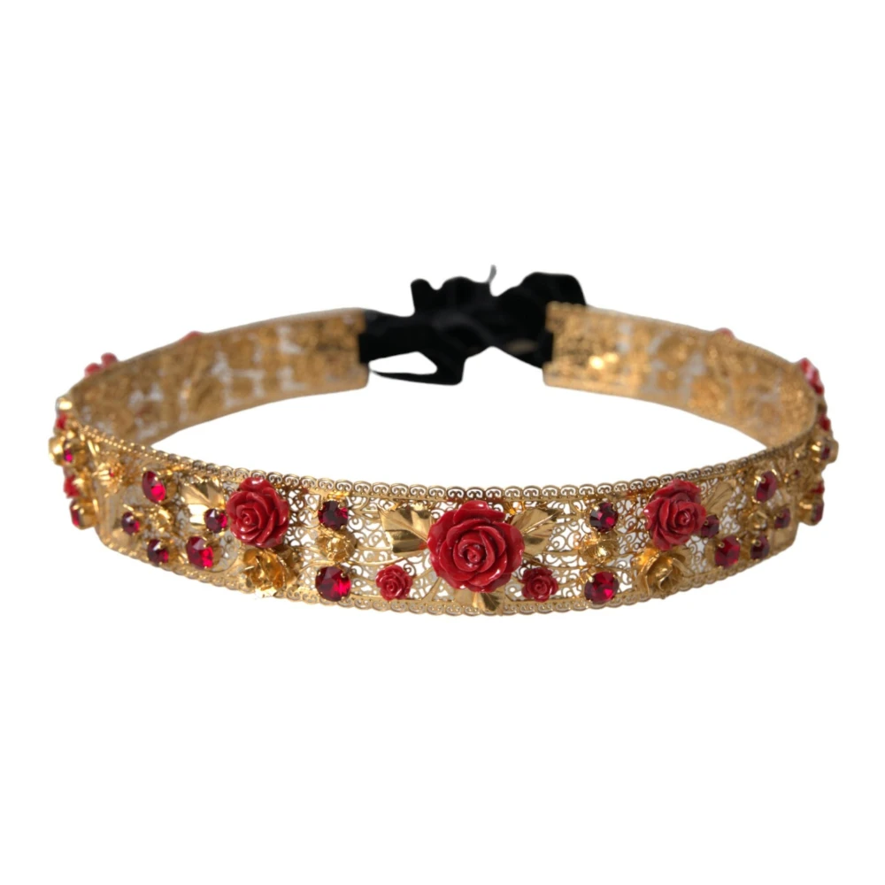 Dolce & Gabbana Gouden Kristal Roos Juweel Taille Riem Yellow Dames