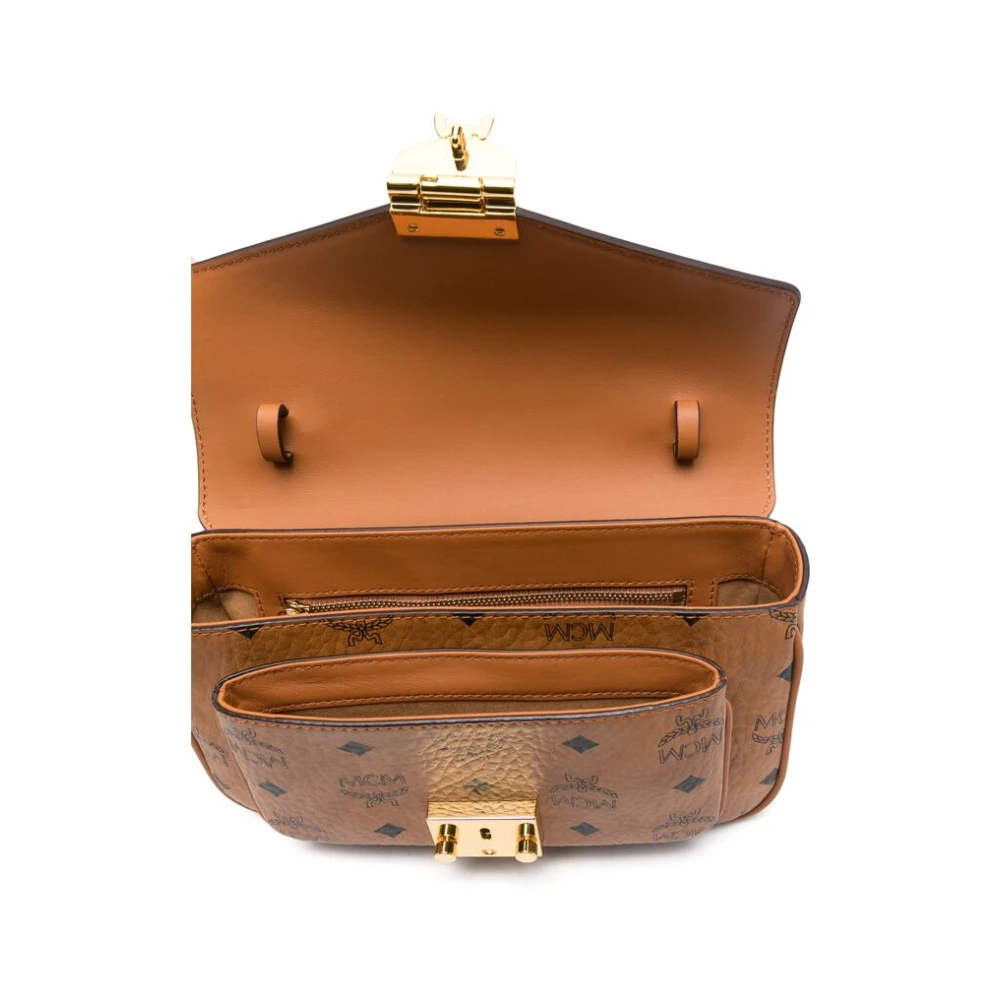 MCM Cognac Bruine Schoudertas met Push-Lock Brown Dames