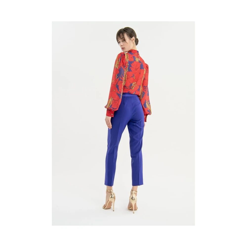 Fracomina Reguliere broek van technische stof met satijnen riem Blue Dames