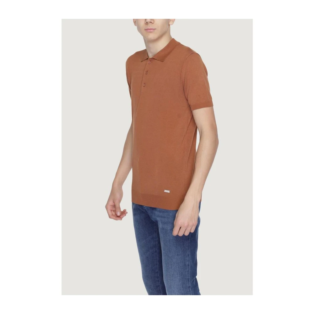 Gianni Lupo Bruine Viscose Polo Shirt met korte mouwen Brown Heren