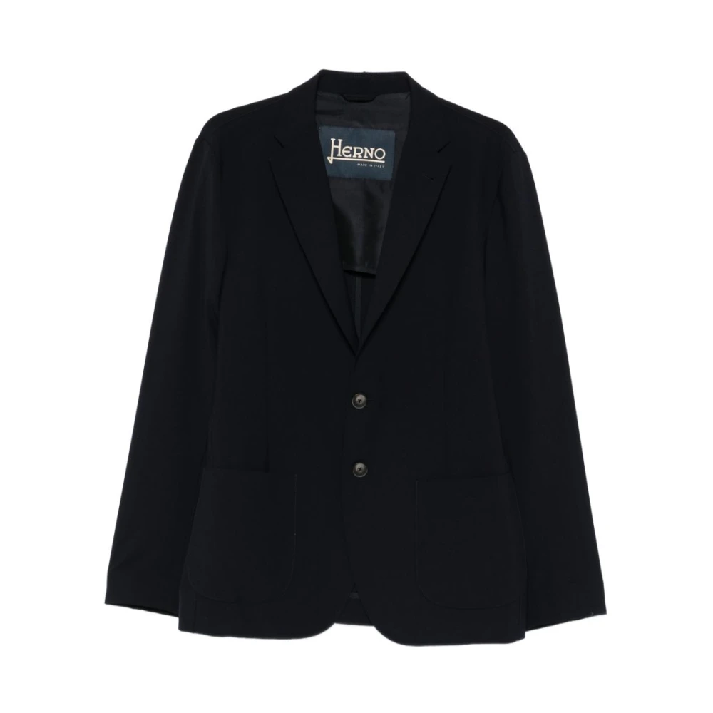 Herno Uomo Blu Blazer Monopetto Con Revers A Lancia