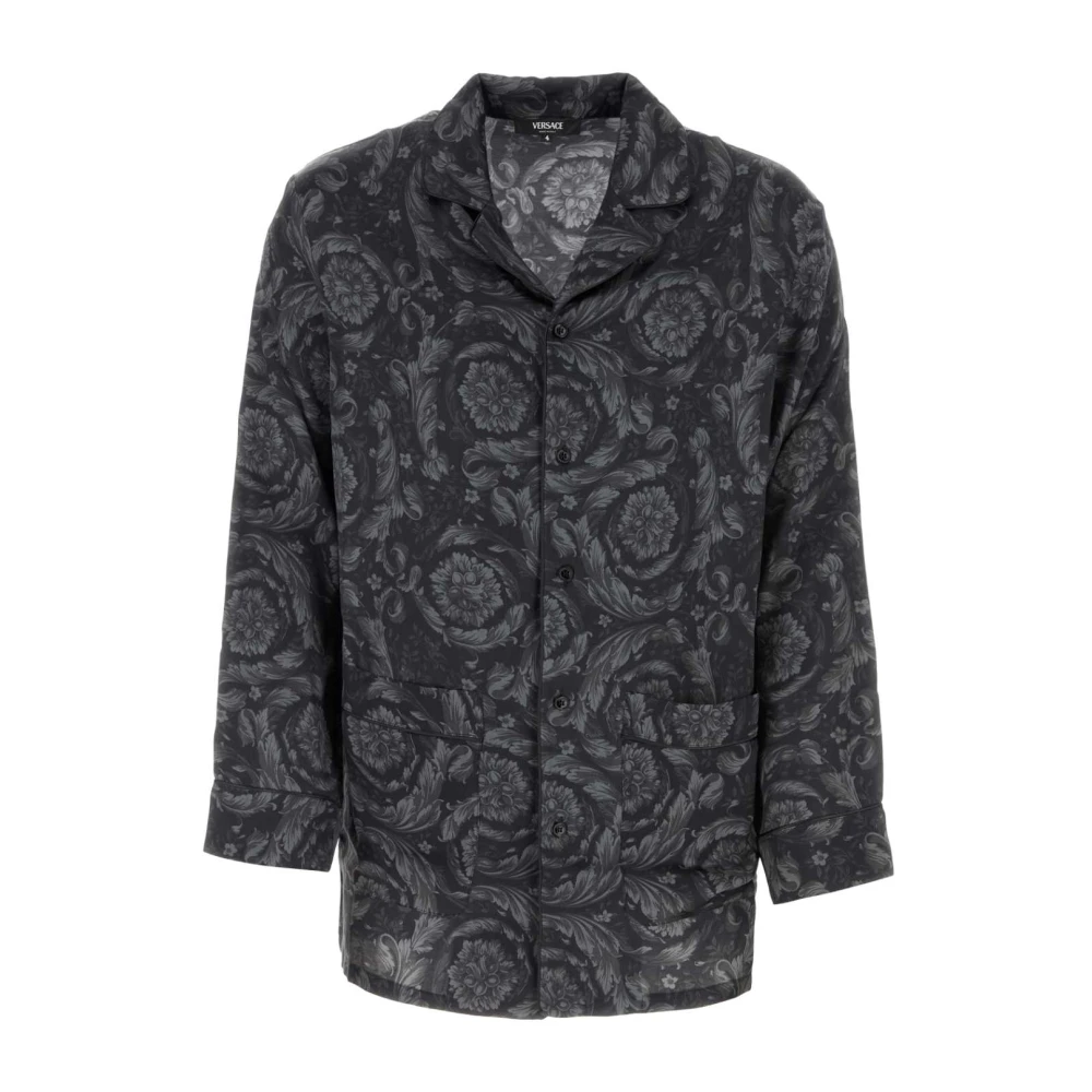 Versace Satin Pyjama Shirt Black Heren